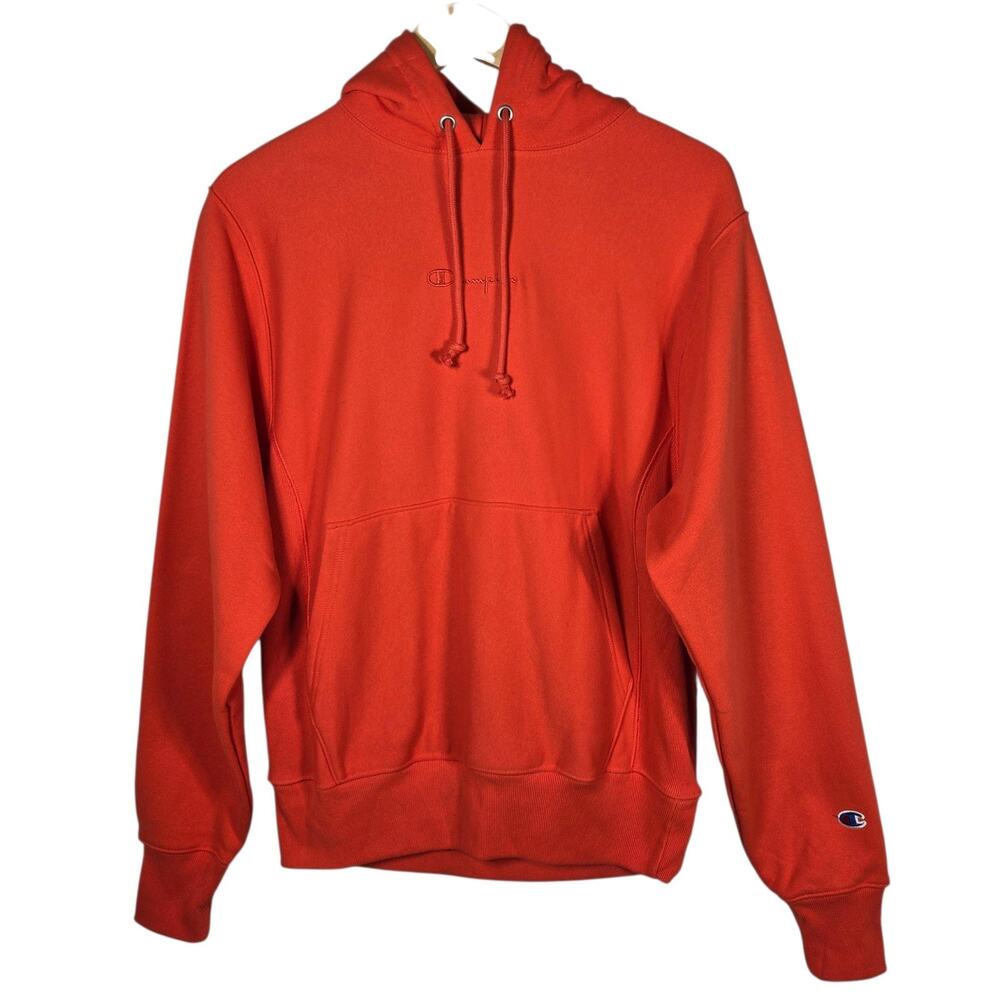 Champion Reverse Weaveโ Hoodie Mens Small Orange Crisp Embroidered Logo Pullover